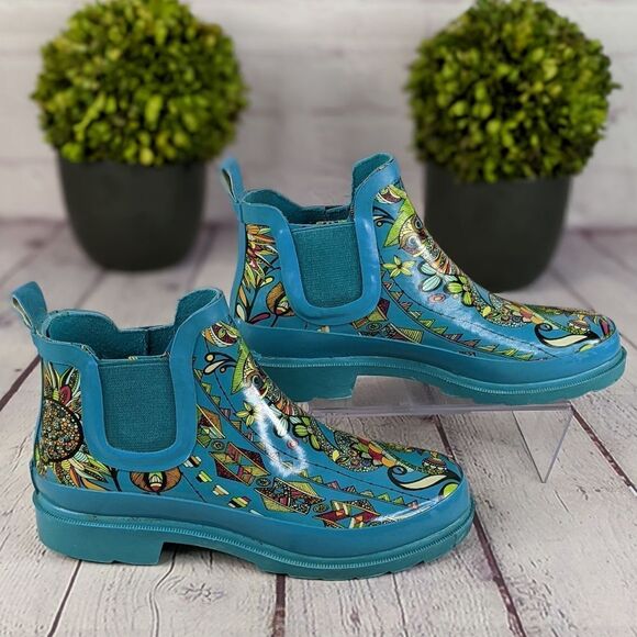 Sakroots Teal Spirit Desert Rhyme Ankle Rain Boot - Picture 3 of 12